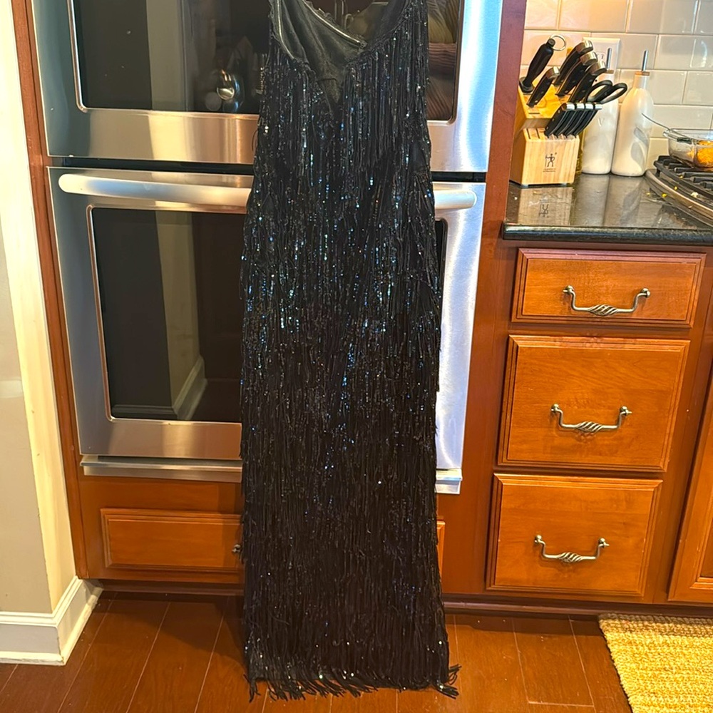 Chantilly Sequin Fringe Maxi Dress - Black - Picture 6 of 8